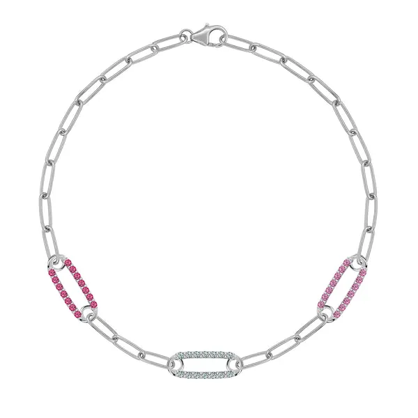 Personalized Adelaide 3 Pavé Birthstone Link Bracelet in 14k Gold sold by Haverhill