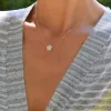 Personalized Greenwich Flower Birthstone & Diamond Necklace in 14k Gold sold by Haverhill