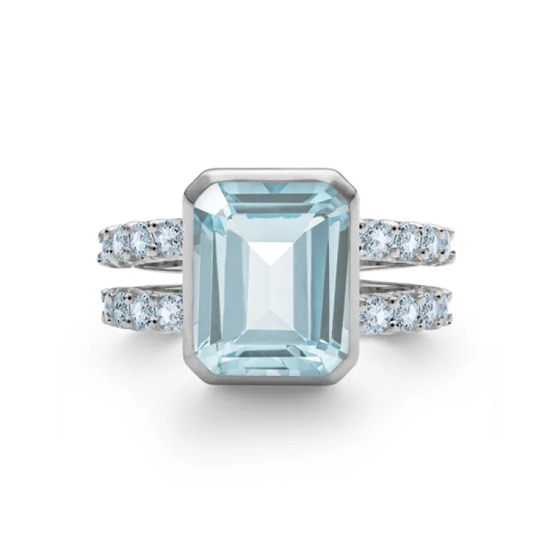 Personalized Warren Vertical Birthstone Ring with Accent Stones in 14k Gold sold by Haverhill