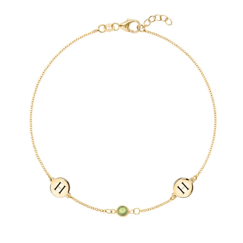 Personalized 2 Letter & 1 Classic Birthstone Bracelet in 14k Gold sold by Haverhill
