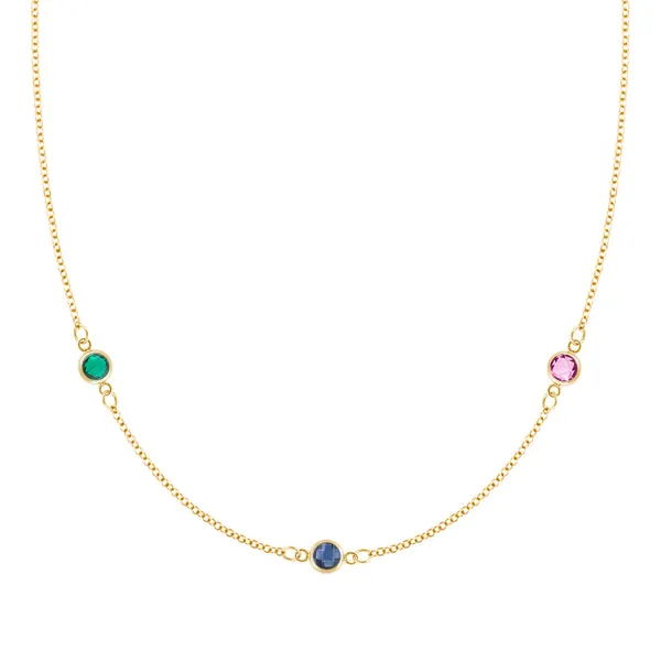 Personalized Classic 3 Birthstone Necklace in 14k Gold sold by Haverhill