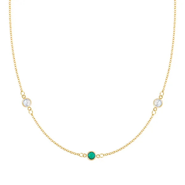 Personalized Classic 3 Birthstone Necklace in 14k Gold sold by Haverhill