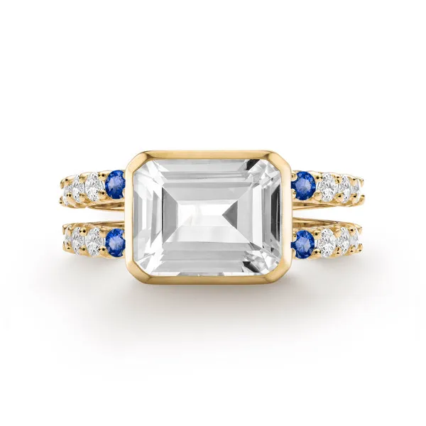 Personalized Warren Horizontal Birthstone Ring with Accent Stones in 14k Gold sold by Haverhill