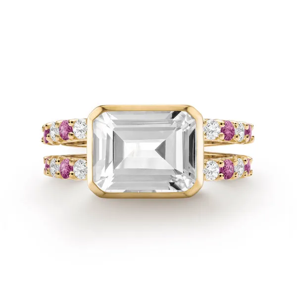 Personalized Warren Horizontal Birthstone Ring with Accent Stones in 14k Gold sold by Haverhill