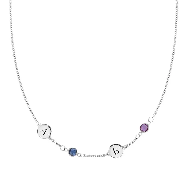 Personalized Classic 2 Letter & 2 Birthstone Necklace in 14k Gold (Single Spacing) sold by Haverhill
