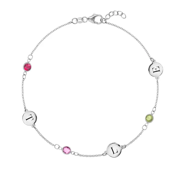 Personalized Classic 3 Letter & 3 Birthstone Bracelet in 14k Gold sold by Haverhill