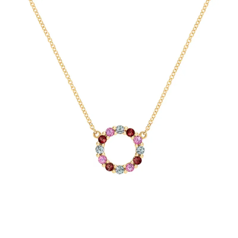 Personalized Rosecliff Small Circle Birthstone Necklace in 14k Gold sold by Haverhill