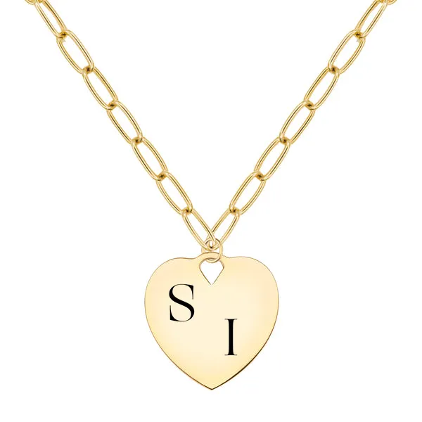 Engravable Large Flat Heart Pendant with Adelaide Chain in 14k Gold sold by Haverhill