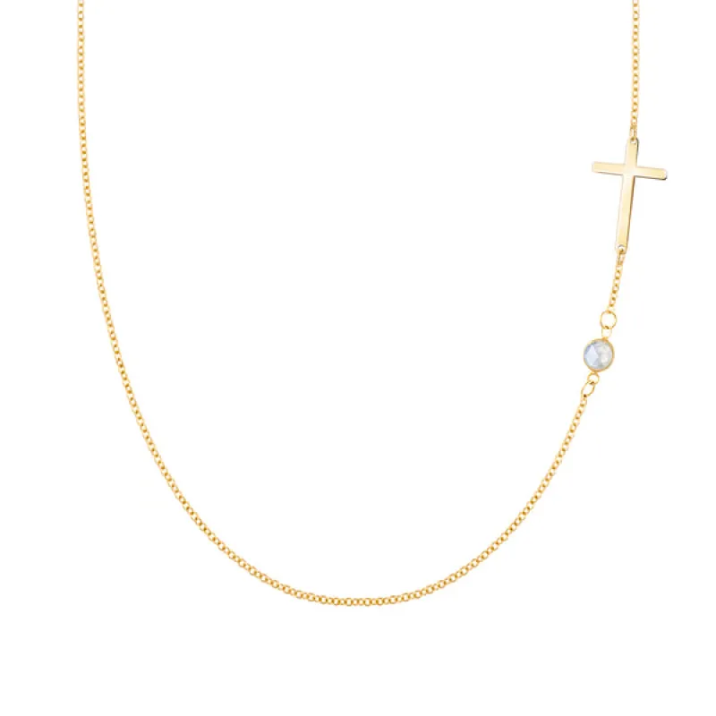 Personalized Classic Cross & 1 Birthstone Necklace in 14k Gold sold by Haverhill