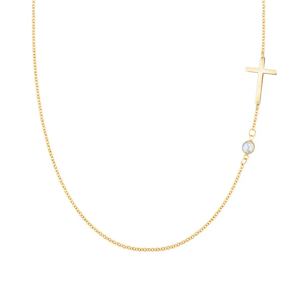 Personalized Classic Cross & 1 Birthstone Necklace in 14k Gold sold by Haverhill