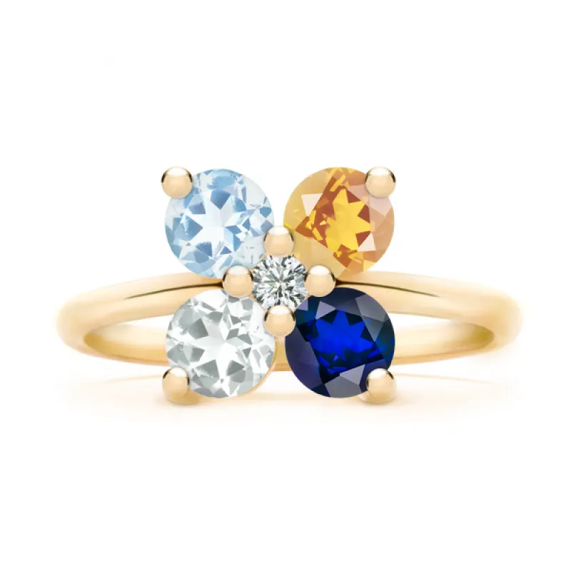 Personalized Greenwich 4 Birthstone & Diamond Ring in 14k Gold sold by Haverhill