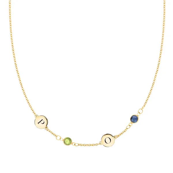 Personalized 2 Letter & 2 Classic Birthstone Necklace in 14k Gold (Single Spacing) sold by Haverhill
