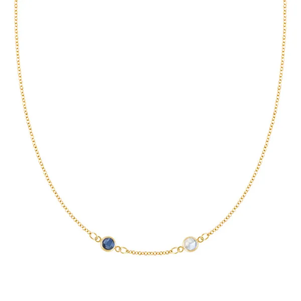 Personalized Classic 2 Birthstone Necklace in 14k Gold (Centered) sold by Haverhill