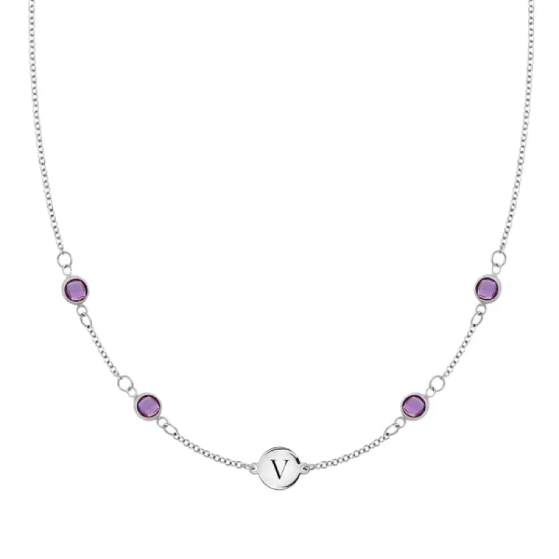 Personalized Classic 1 Letter & 4 Amethyst Necklace in 14k Gold (February) sold by Haverhill