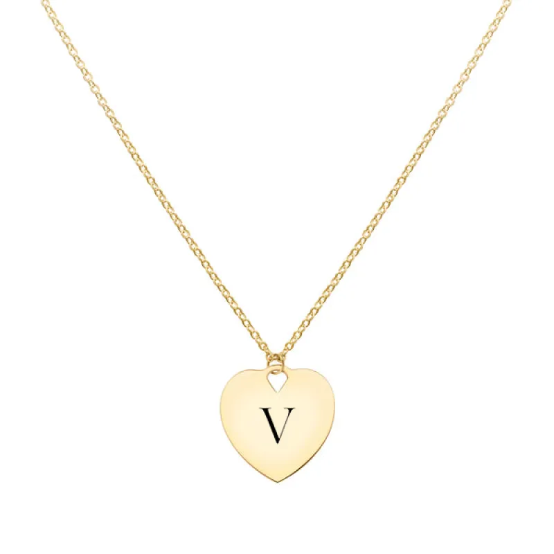 Engravable Flat Heart Pendant with Classic Chain in 14k Gold sold by Haverhill