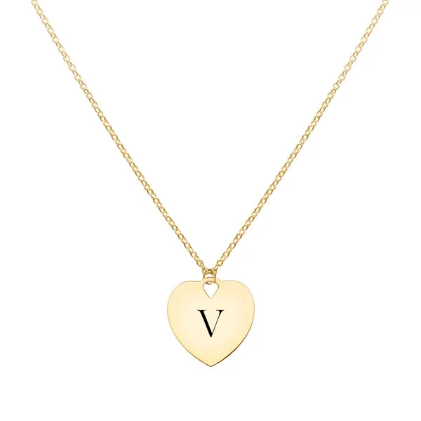 Engravable Flat Heart Pendant with Classic Chain in 14k Gold sold by Haverhill