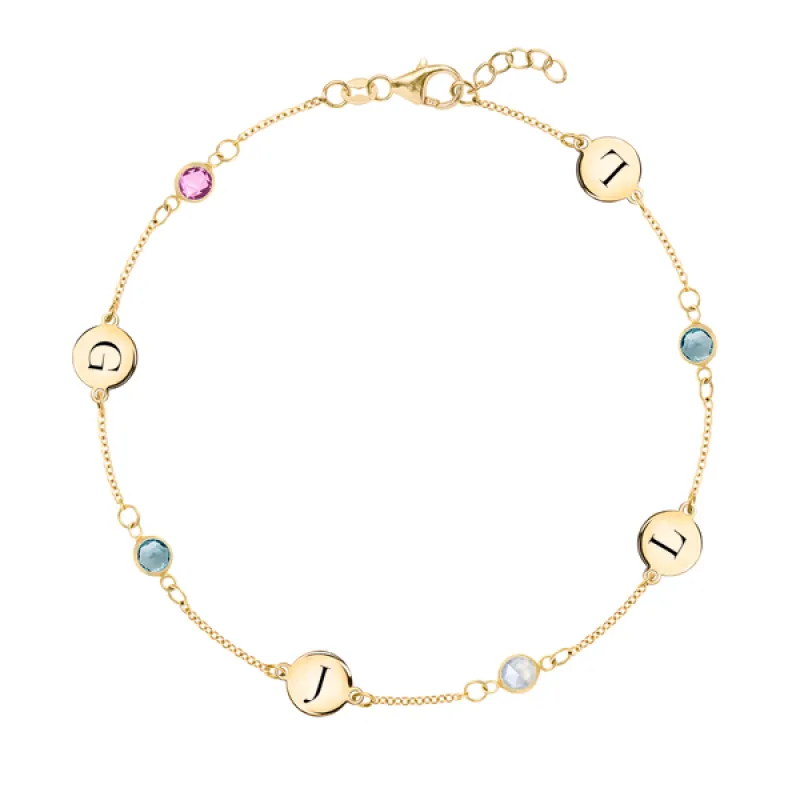 Personalized 4 Letter & 4 Classic Birthstone Bracelet in 14k Gold sold by Haverhill