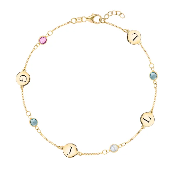 Personalized 4 Letter & 4 Classic Birthstone Bracelet in 14k Gold sold by Haverhill