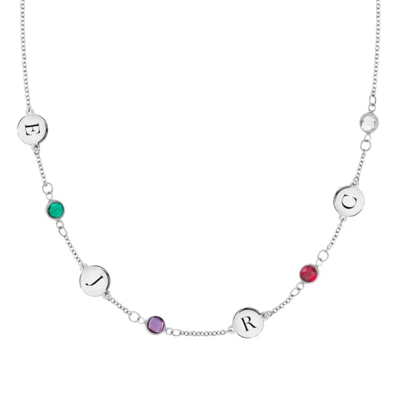 Personalized 4 Letter & 4 Classic Birthstone Necklace in 14k Gold (Single Spacing) sold by Haverhill