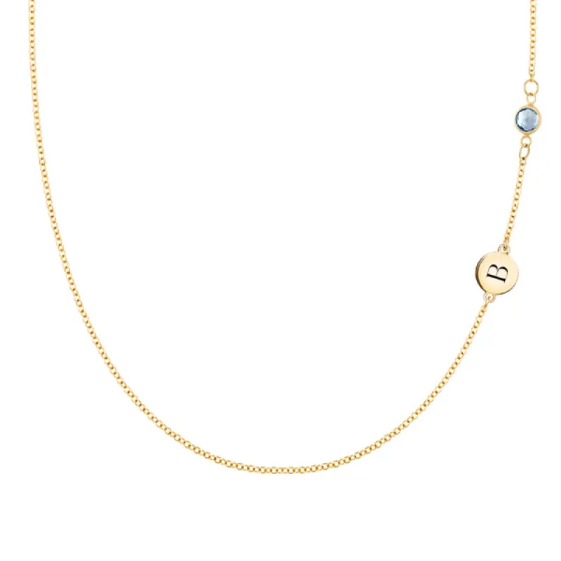 Personalized 1 Letter & 1 Classic Aquamarine Necklace in 14k Gold (March) sold by Haverhill