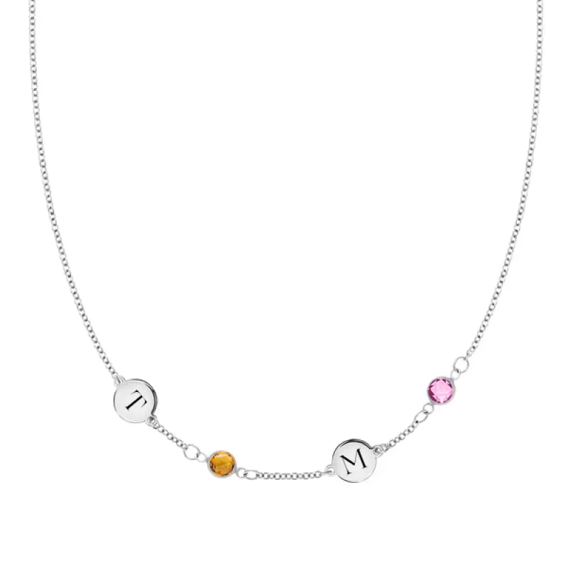 Personalized 2 Letter & 2 Classic Birthstone Necklace in 14k Gold (Single Spacing) sold by Haverhill