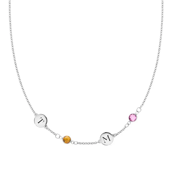 Personalized 2 Letter & 2 Classic Birthstone Necklace in 14k Gold (Single Spacing) sold by Haverhill