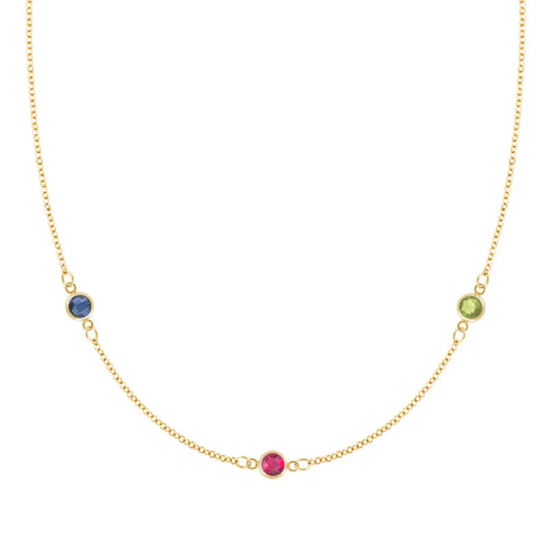 Personalized Classic 3 Birthstone Necklace in 14k Gold sold by Haverhill