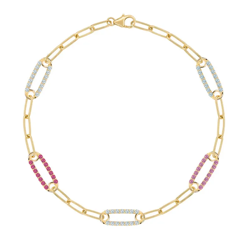 Personalized Adelaide 5 Pavé Birthstone Link Bracelet in 14k Gold sold by Haverhill