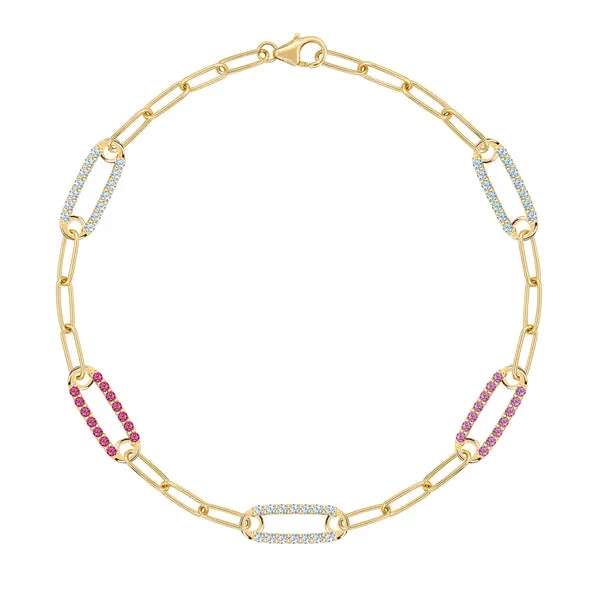 Personalized Adelaide 5 Pavé Birthstone Link Bracelet in 14k Gold sold by Haverhill