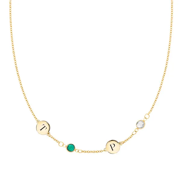 Personalized 2 Letter & 2 Classic Birthstone Necklace in 14k Gold (Single Spacing) sold by Haverhill