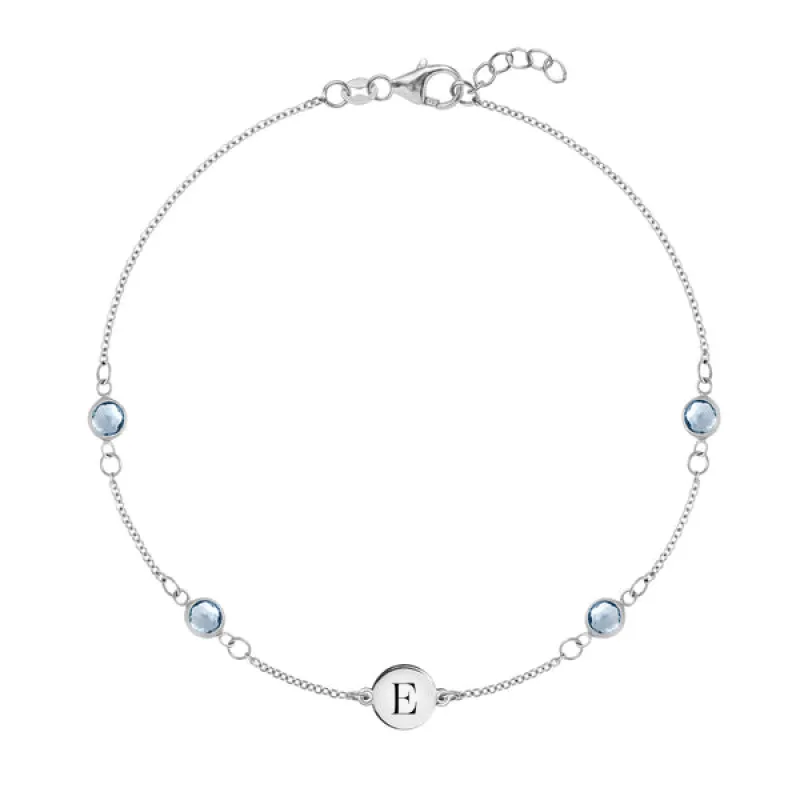 Personalized Classic 1 Letter & 4 Aquamarine Bracelet in 14k Gold (March) sold by Haverhill
