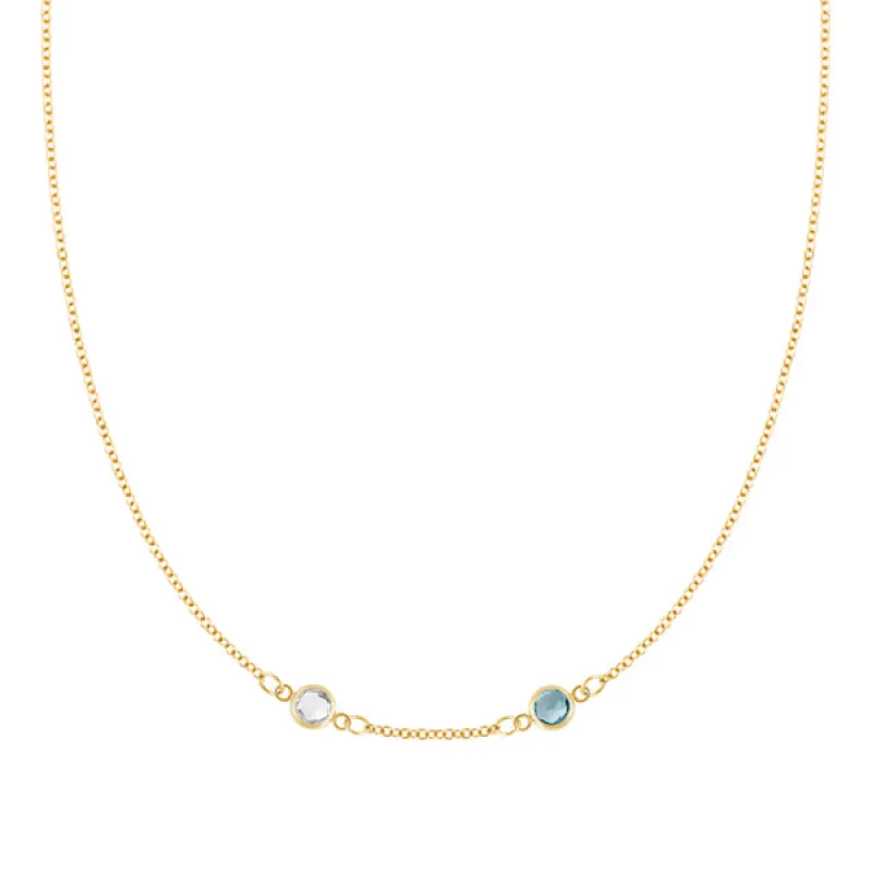 Personalized Classic 2 Birthstone Necklace in 14k Gold (Centered) sold by Haverhill