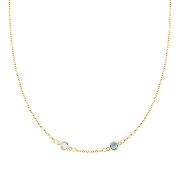 Personalized Classic 2 Birthstone Necklace in 14k Gold (Centered) sold by Haverhill
