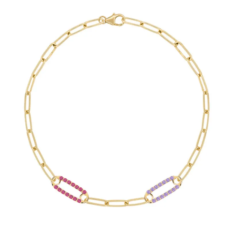 Personalized Adelaide 2 Pavé Birthstone Link Bracelet in 14k Gold sold by Haverhill