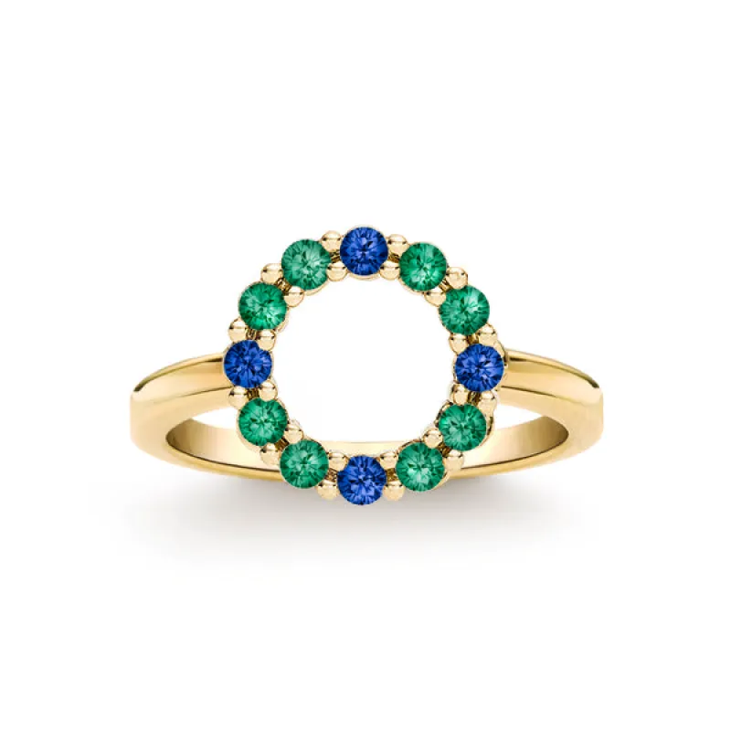 Personalized Rosecliff Small Circle Birthstone Ring in 14k Gold sold by Haverhill