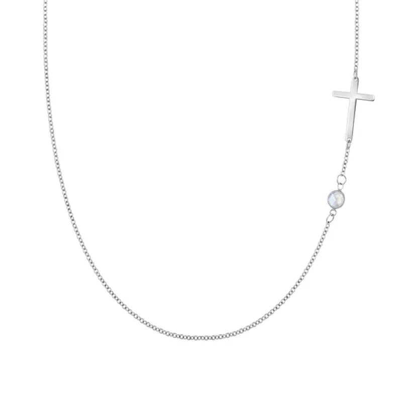 Personalized Classic Cross & 1 Birthstone Necklace in 14k Gold sold by Haverhill