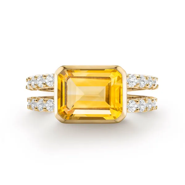 Personalized Warren Horizontal Birthstone Ring with Accent Stones in 14k Gold sold by Haverhill