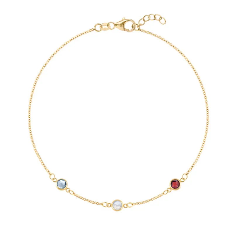 Personalized Classic 3 Birthstone Bracelet in 14k Gold sold by Haverhill