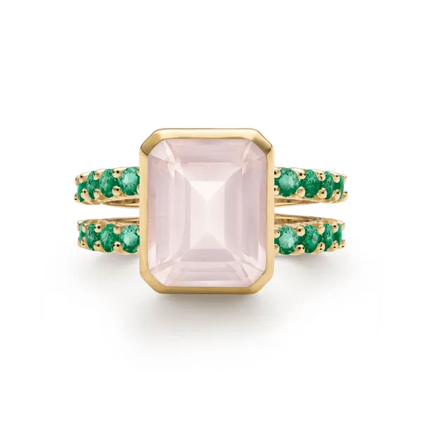 Personalized Warren Vertical Birthstone Ring with Accent Stones in 14k Gold sold by Haverhill