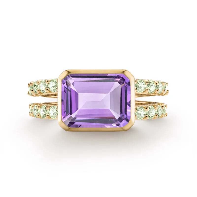 Personalized Warren Horizontal Birthstone Ring with Accent Stones in 14k Gold sold by Haverhill