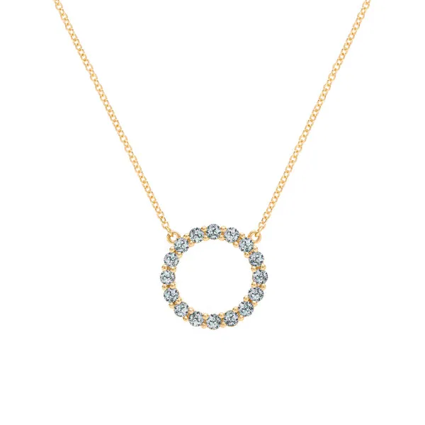 Personalized Rosecliff Circle Birthstone Necklace in 14k Gold sold by Haverhill