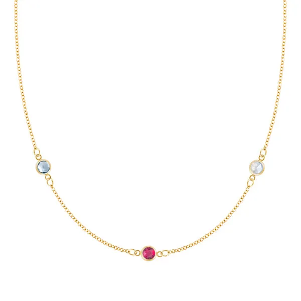 Personalized Classic 3 Birthstone Necklace in 14k Gold sold by Haverhill
