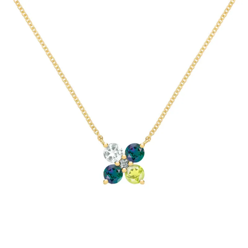 Personalized Greenwich 4 Birthstone & Diamond Necklace in 14k Gold sold by Haverhill