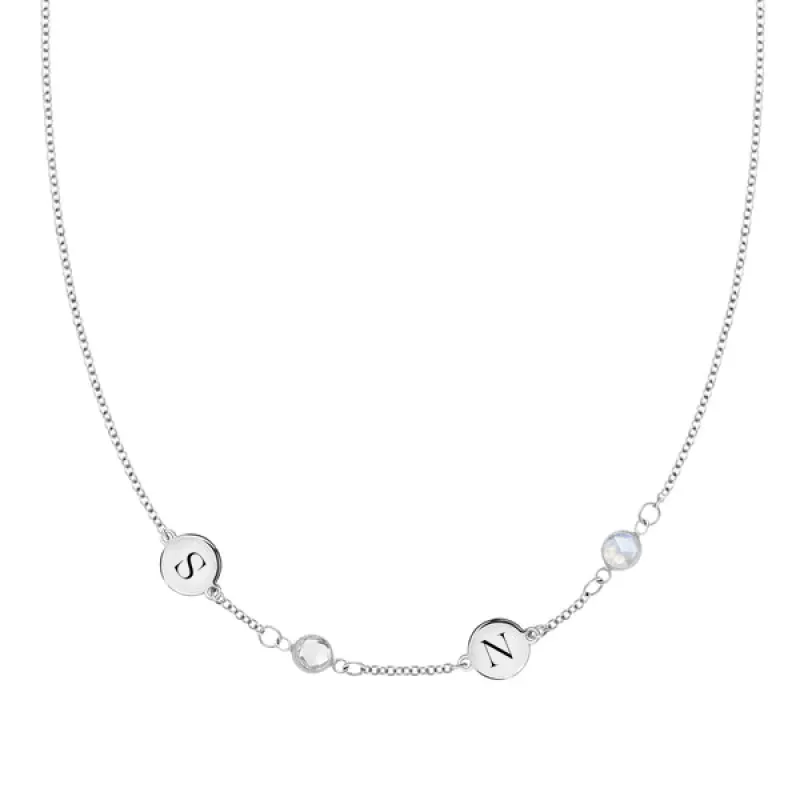 Personalized 2 Letter & 2 Classic Birthstone Necklace in 14k Gold (Single Spacing) sold by Haverhill