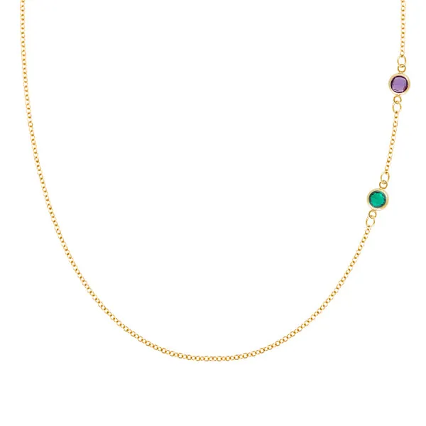 Personalized Classic 2 Birthstone Necklace in 14k Gold sold by Haverhill