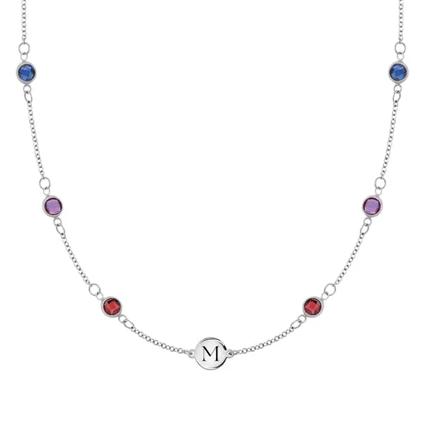 Personalized 1 Letter & 6 Classic Birthstone Necklace in 14k Gold (Double Spacing) sold by Haverhill
