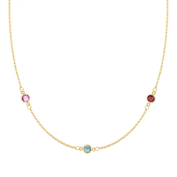 Personalized Classic 3 Birthstone Necklace in 14k Gold sold by Haverhill