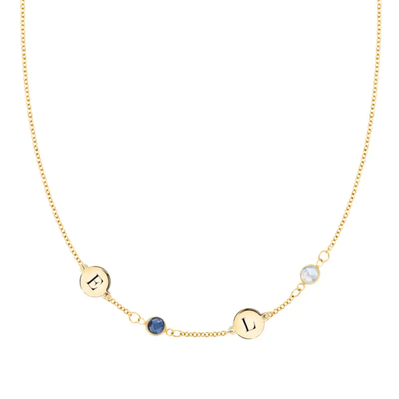 Personalized 2 Letter & 2 Classic Birthstone Necklace in 14k Gold (Single Spacing) sold by Haverhill