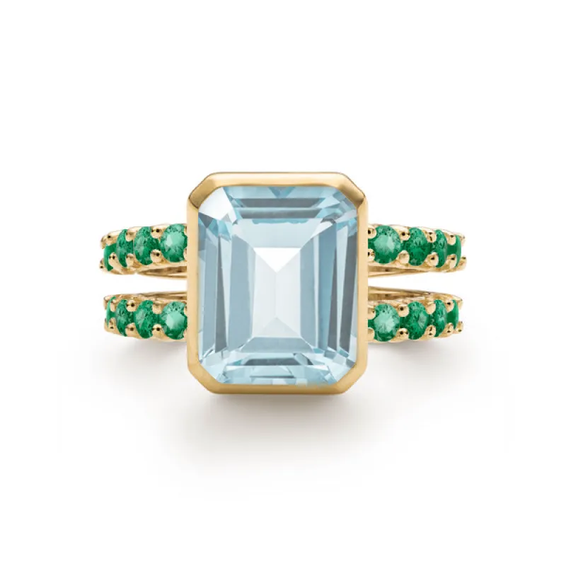 Personalized Warren Vertical Birthstone Ring with Accent Stones in 14k Gold sold by Haverhill