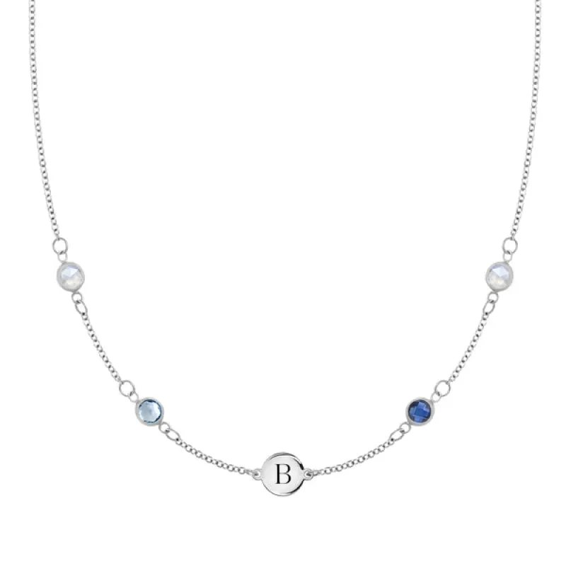 Personalized 1 Letter & 4 Classic Birthstone Necklace in 14k Gold (Double Spacing) sold by Haverhill